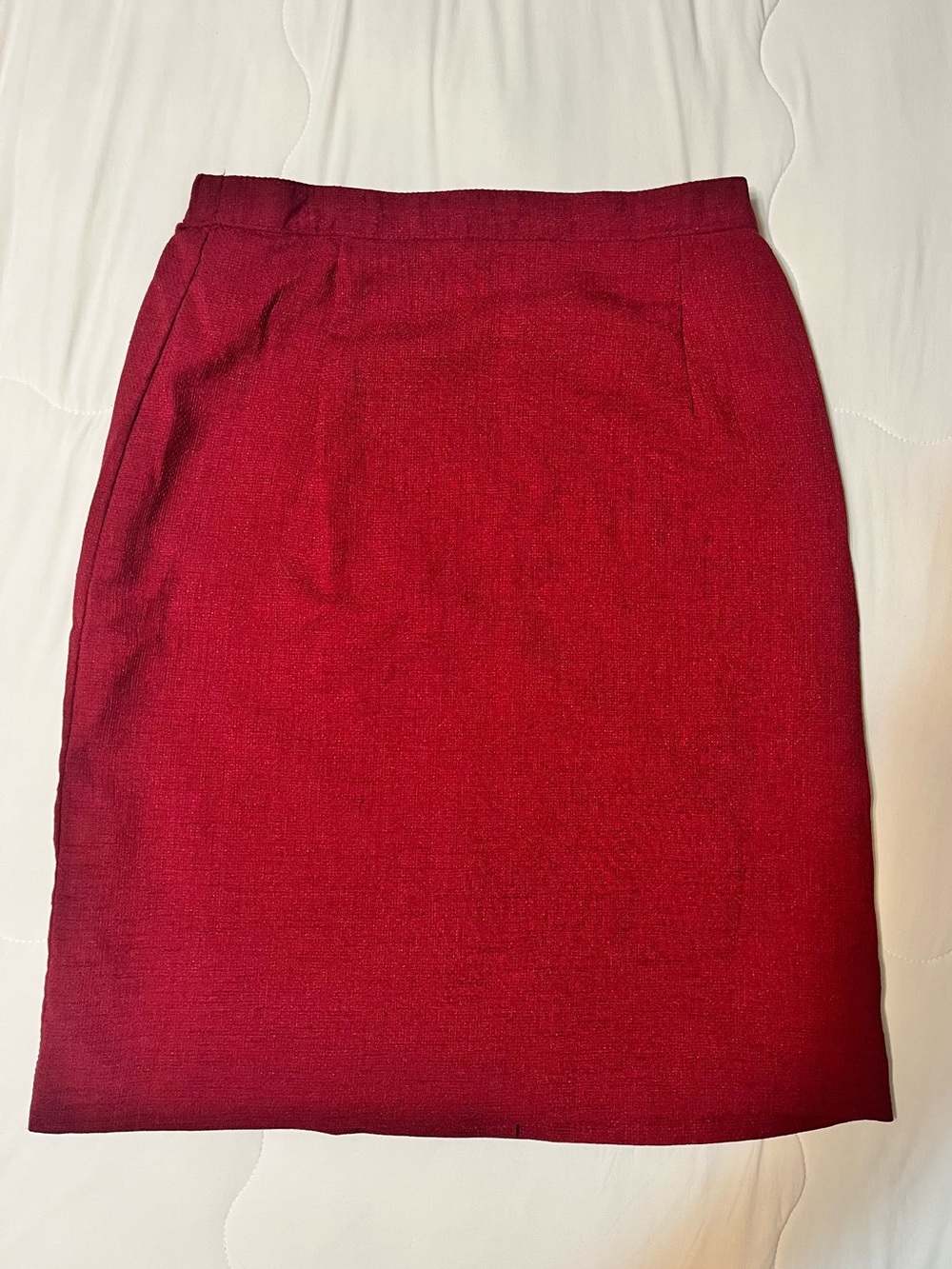 Cherie Vintage High Waisted Textured Pencil Skirt Cherry Red Made in Canada 7